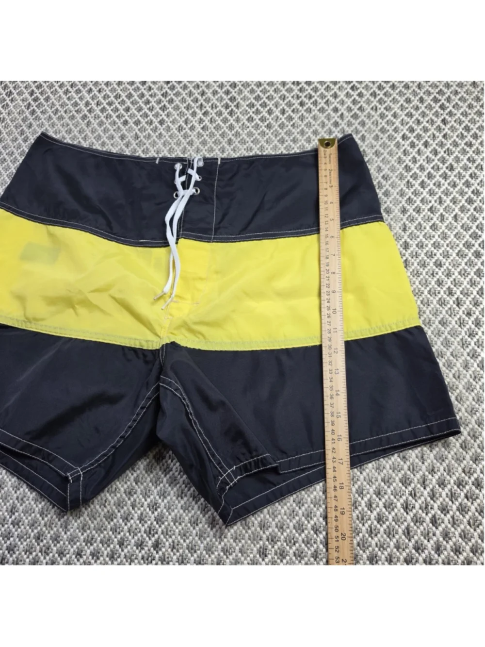 Vintage 90s RRL Ralph Lauren Board Shorts Mens 38 Black Yellow Made USA Nylon
